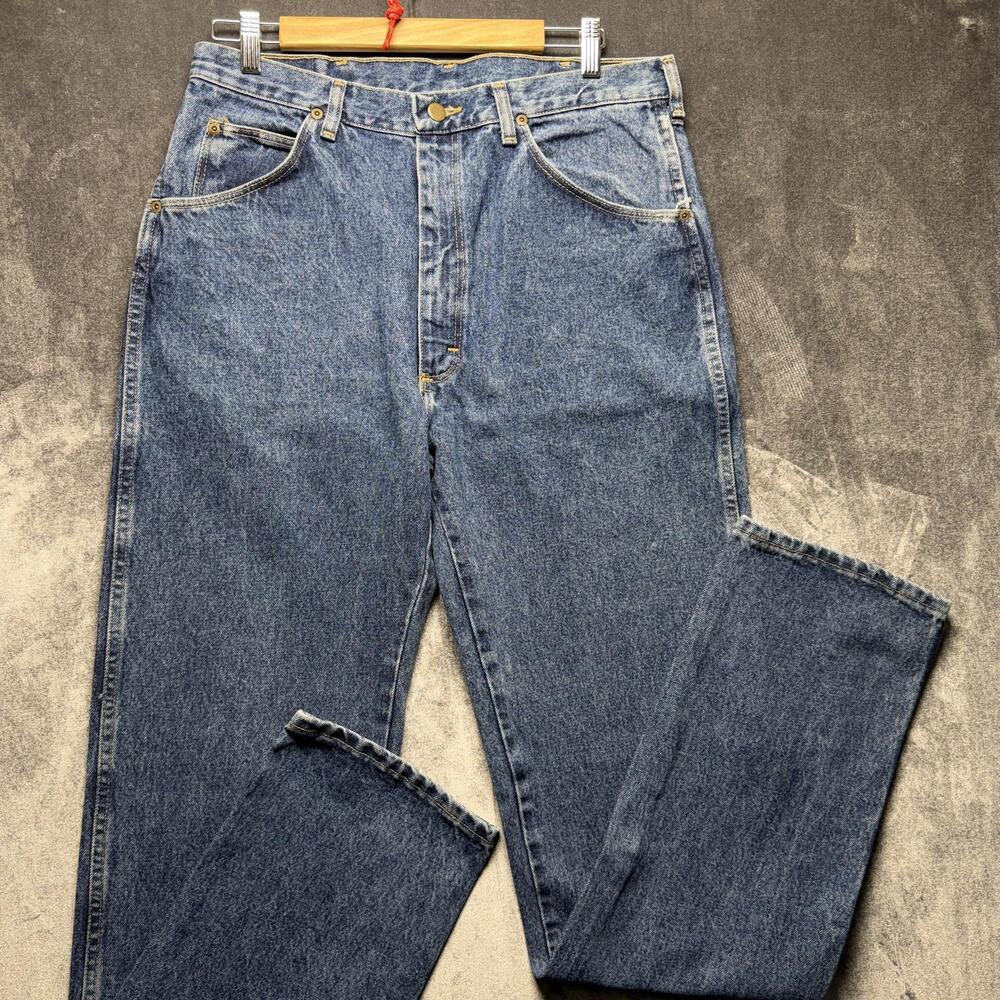 Vtg Wrangler Jeans Mens 34x36 Blue Regular Straight Medium Wash Denim Workwear